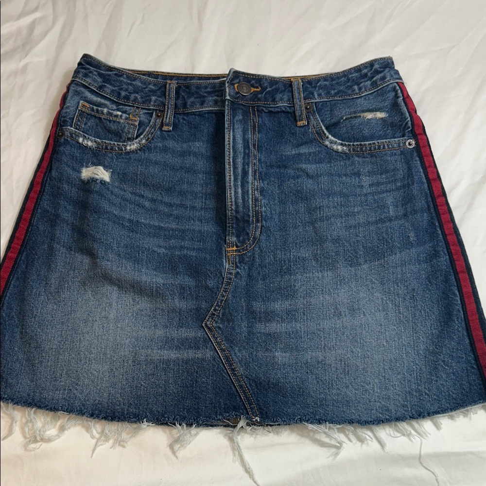 Abercrombie & Fitch Blue Asymmetrical Skirt with Red Trim
